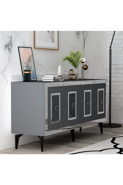 DEMONTE DECOR Karya 180 Cm Tv Ünitesi Ve Konsol 2'li Salon Takımı Antrasit-gümüş - 6