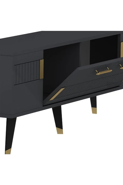 DEMONTE DECOR 2 Raflı, Kapaklı 150 Cm Moda Tv Ünitesi Antrasit-altın - 5