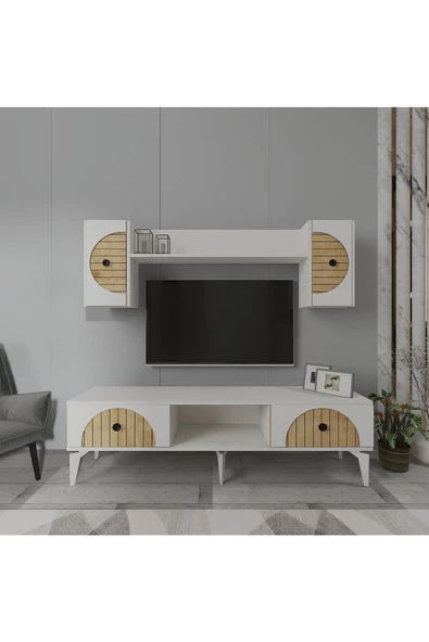 DEMONTE DECOR BREDDA TV ÜNİTESİ,KONSOL ve ORTA SEHPA 3'LÜ SALON TAKIMI BEYAZ-SAFİRMEŞE - 4