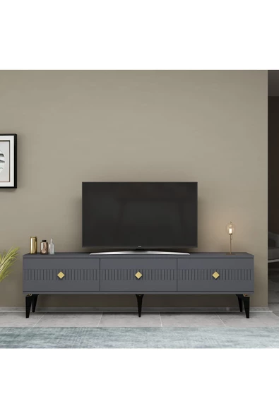 DEMONTE DECOR MİDDAS 180 CM TV SEHPASI (ALT MODÜL) ANTRASİT-ALTIN
