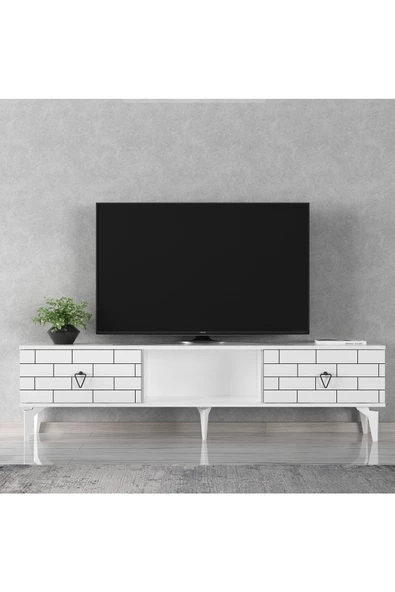 DEMONTE DECOR 2 Kapaklı, Raflı Varna Tv Sehpası Alt Modül Beyaz-beyaz