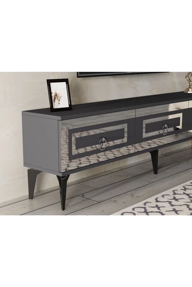DEMONTE DECOR Karya 180 Cm Tv Ünitesi Ve Konsol 2'li Salon Takımı Antrasit-gümüş - 3