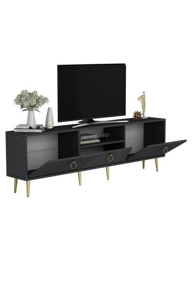 DEMONTE DECOR 180 Cm Sole Tv Ünitesi,sehpası Antrasit-antrasit - 5