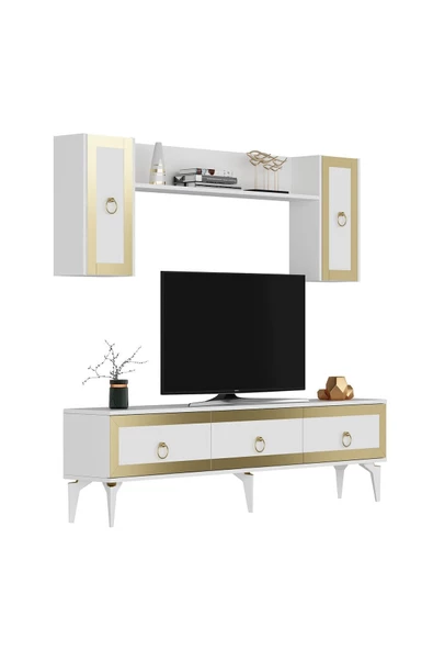 DEMONTE DECOR Ponny 180 Cm Tv Ünitesi Beyaz Altın - 5