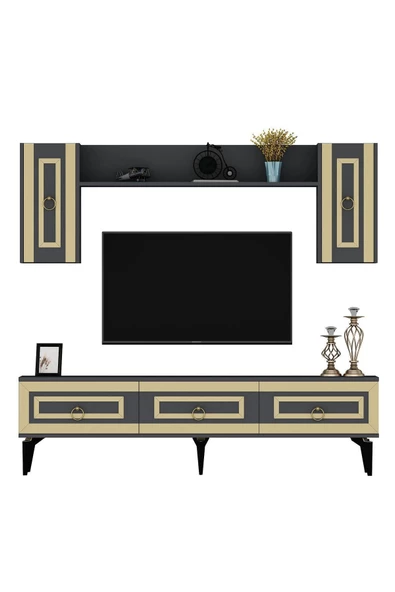 DEMONTE DECOR Karya 180 Cm Tv Ünitesi Antrasit Altın - 4