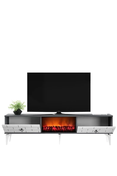 DEMONTE DECOR VARNA TV SEHPASI ŞÖMİNELİ (ALT MODÜL )ANTRASİT-BEYAZ - 2