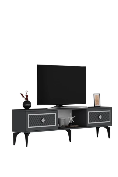 DEMONTE DECOR 2 Kapaklı, Raflı Herry Tv Sehpası Alt Modül Antrasit-gümüş - 4