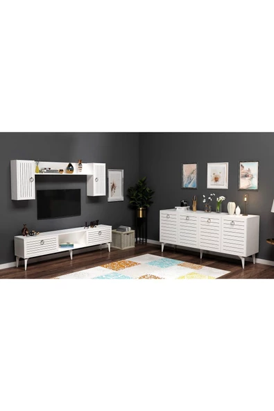 DEMONTE DECOR Arona Tv Ünitesi Ve Konsol 2'li Salon Takımı Beyaz-beyaz