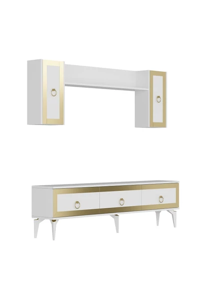 DEMONTE DECOR Ponny 180 Cm Tv Ünitesi Beyaz Altın - 7