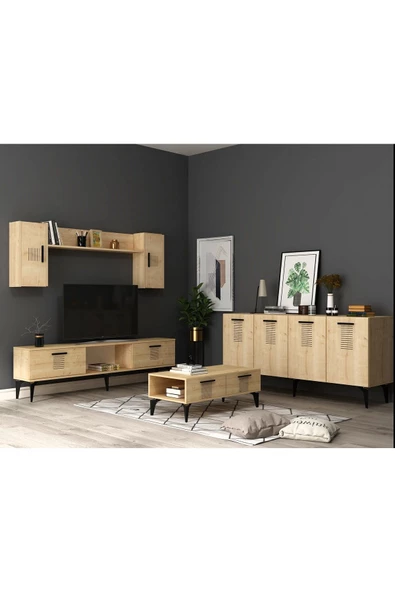 DEMONTE DECOR ASİMO TV ÜNİTESİ, ORTA SEHPA VE KONSOL SALON TAKIMI SAFİRMEŞE-SAFİRMEŞE