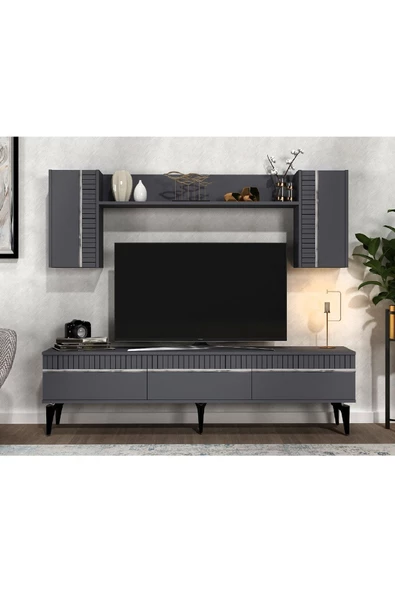 DEMONTE DECOR Deffne 180 Cm Tv Ünitesi Takımı Antrasit-gümüş