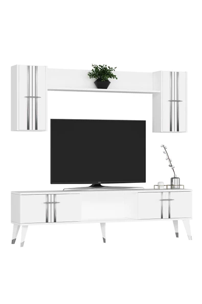 DEMONTE DECOR ASSEL TV ÜNİTESİ TAKIMI BEYAZ-GÜMÜŞ - 4