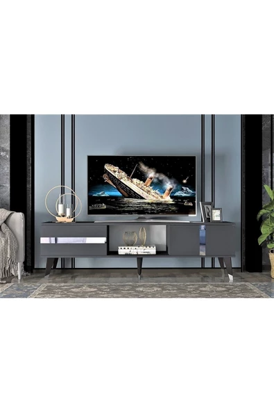DEMONTE DECOR Vania Tv Sehpası Antrasit-gümüş