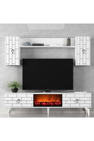 DEMONTE DECOR VARNA TV ÜNİTESİ TAKIM ŞÖMİNELİ BEYAZ