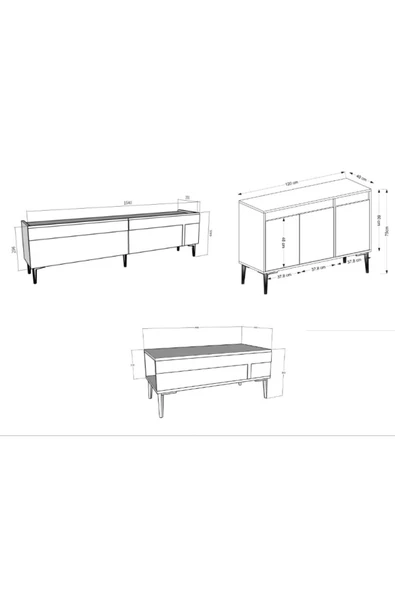 DEMONTE DECOR ASUDE TV SEHPASI,KONSOL ve ORTA SEHPA 3'LÜ SALON TAKIMI ANTRASİT-CEVİZ - 8