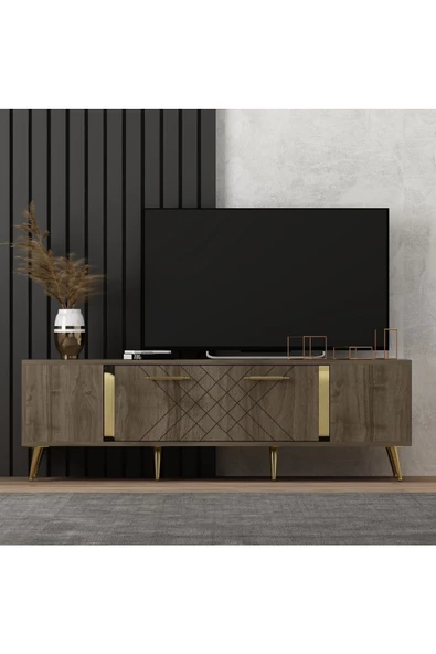 DEMONTE DECOR Dettas Lazer Desenli Tv Ünitesi Ceviz-altın 150 Cm