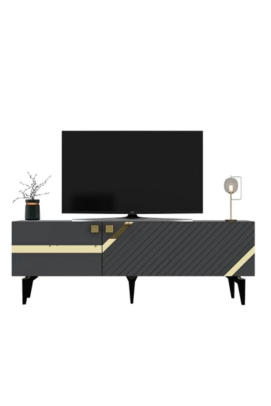 DEMONTE DECOR İRİS TV ÜNİTESİ 2 KAPAKLI ANTRASİT - ALTIN - 3