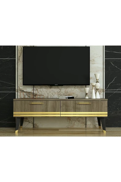 DEMONTE DECOR 2 Kapaklı, Siyah Ayaklı Laco Tv Sehpası Ceviz