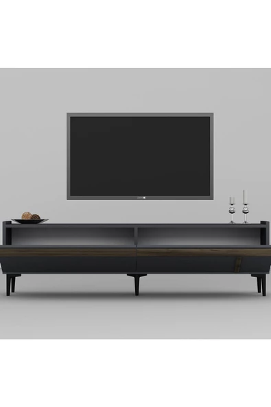 DEMONTE DECOR ASUDE TV SEHPASI,KONSOL ve ORTA SEHPA 3'LÜ SALON TAKIMI ANTRASİT-CEVİZ - 6