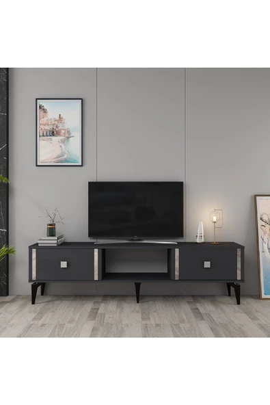 DEMONTE DECOR DORUK TV SEHPASI ANTRASİT GÜMÜŞ