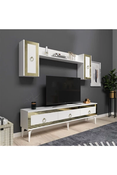 DEMONTE DECOR Ponny 180 Cm Tv Ünitesi Beyaz Altın - 2