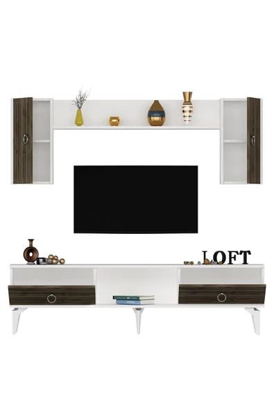 DEMONTE DECOR ARONA TV ÜNİTESİ BEYAZ CEVİZ - 5
