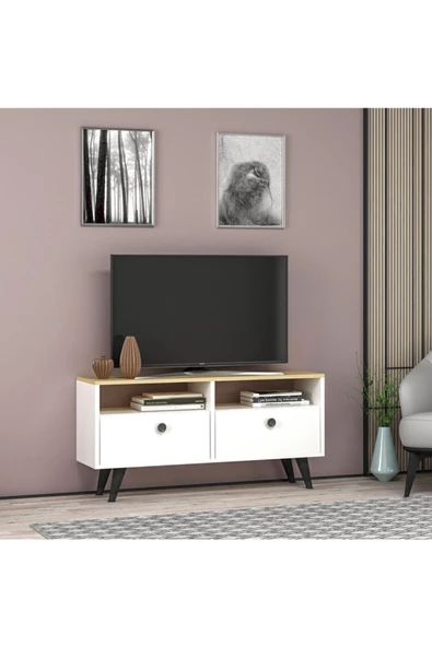 DEMONTE DECOR Denver Mini Tv Standı Safir meşe Beyaz