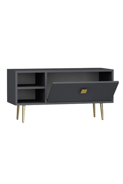 DEMONTE DECOR 3 Raflı, Kapaklı Biricik Tv Ünitesi Antrasit-altın - 5