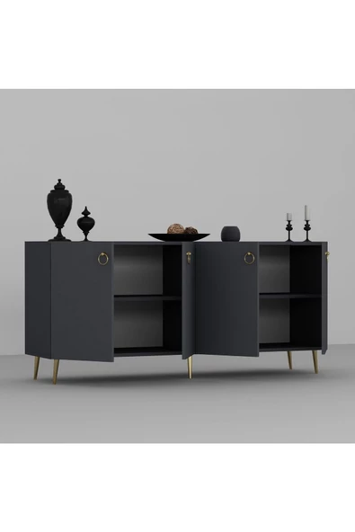 DEMONTE DECOR DROP TV ÜNİTESİ,KONSOL ve ORTA SEHPA 3'LÜ SALON TAKIMI ANTRASİT-ALTIN - 4