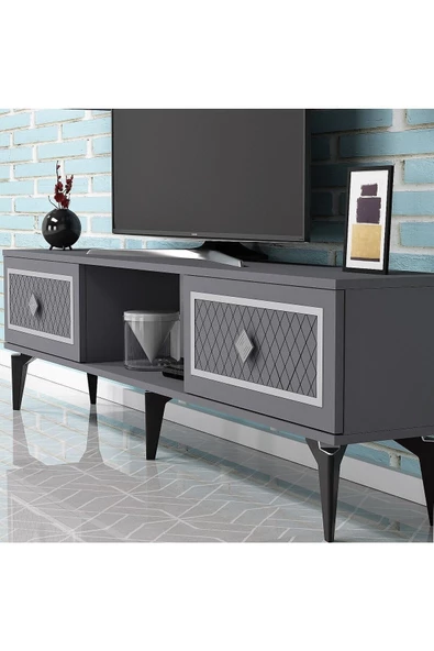 DEMONTE DECOR 2 Kapaklı, Raflı Herry Tv Sehpası Alt Modül Antrasit-gümüş - 2