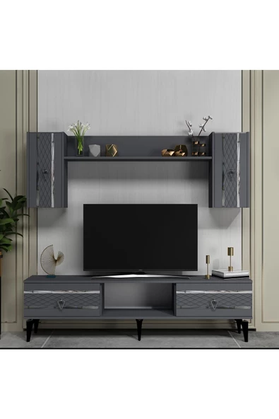 DEMONTE DECOR PELİN TV ÜNİTESİ TAKIMI ANTRASİT-GÜMÜŞ