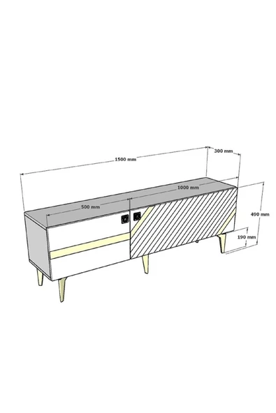 DEMONTE DECOR İRİS TV ÜNİTESİ 2 KAPAKLI ANTRASİT - ALTIN - 8