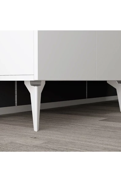 DEMONTE DECOR İRİS KONSOL 4 KAPAKLI RAFLI BEYAZ-GÜMÜŞ - 4