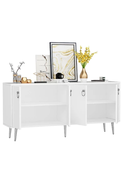 DEMONTE DECOR SOLLE 160 cm 4 KAPAKLI ,RAFLI KONSOL BEYAZ - 4