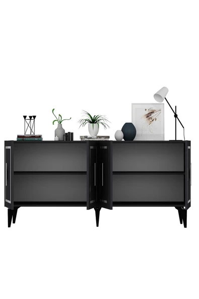 DEMONTE DECOR VANNESSA LAZER DESENLİ PLEKSİLİ KONSOL ANTRASİT-GÜMÜŞ - 7