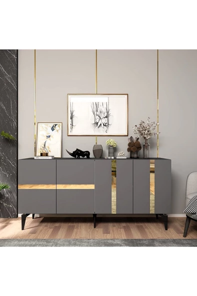 cantek dizayn Vania Konsol 4 Kapaklı Antrasit-altın - 2