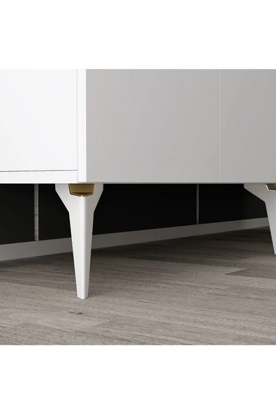 DEMONTE DECOR İRİS KONSOL 4 KAPAKLI RAFLI BEYAZ-ALTIN - 4