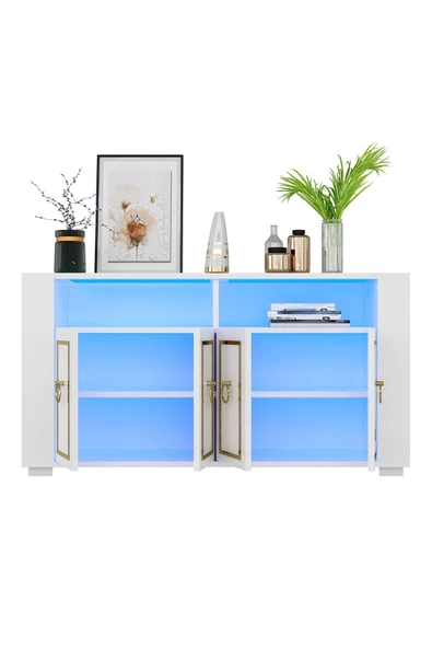 DEMONTE DECOR CALVİNN LED AYDINLATMALI KONSOL BEYAZ-ALTIN - 5