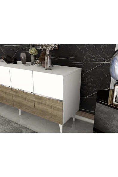 DEMONTE DECOR TEDDY LAZER KESİMLİ PLEKSİ DETAYLI KONSOL BEYAZ-CEVİZ-GÜMÜŞ - 4