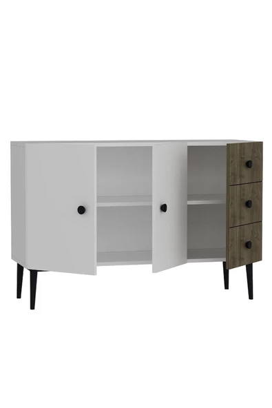DEMONTE DECOR 3 Kapaklı Avatar Konsol, Çok Amaçlı Dolap, Ayakkabılık Beyaz-ceviz - 4