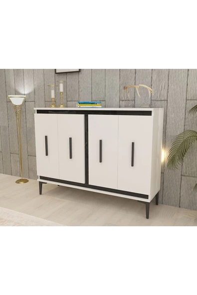 DEMONTE DECOR NİTTRA KONSOL 4 KAPAKLI , 10 RAFLI BEYAZ-ROYALMERMER - 1