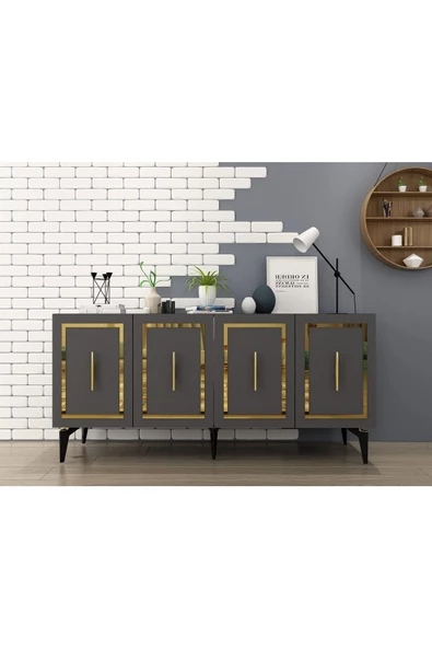 DEMONTE DECOR VANNESSA LAZER DESENLİ PLEKSİLİ KONSOL ANTRASİT-ALTIN