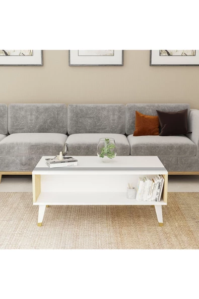 DEMONTE DECOR Raflı Honey Orta Sehpa Safirmeşe-beyaz