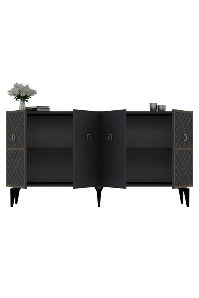 DEMONTE DECOR VESTA KONSOL 4 KAPAKLI  ANTRASİT (CEVİZ DESEN) - 4