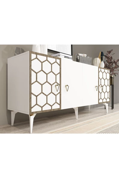 DEMONTE DECOR NARVA KONSOL BEYAZ (CEVİZ DESEN)