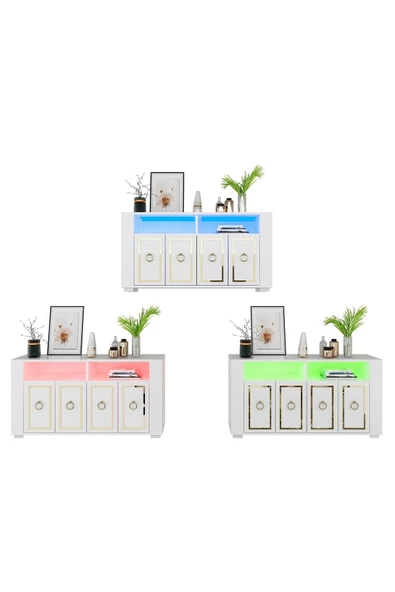 DEMONTE DECOR CALVİNN LED AYDINLATMALI KONSOL BEYAZ-ALTIN - 7