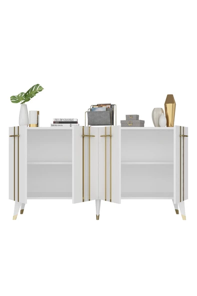 DEMONTE DECOR Assel Konsol Lazer Çizgili ,pleksi Desenli Beyaz-altın - 7