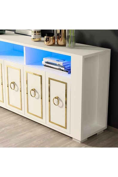 DEMONTE DECOR CALVİNN LED AYDINLATMALI KONSOL BEYAZ-ALTIN - 3