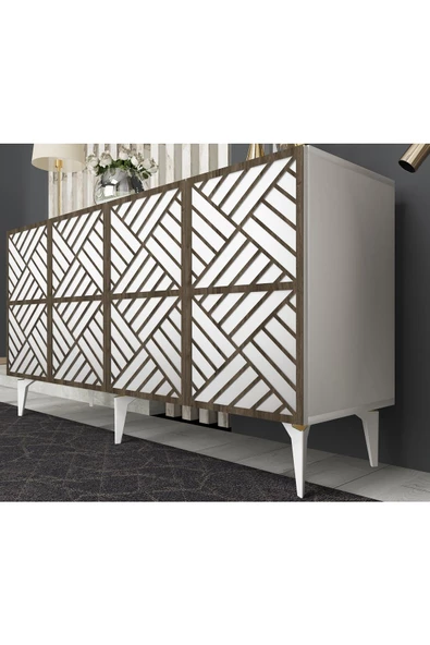 DEMONTE DECOR GRACCE LAZER KESİMLİ KONSOL BEYAZ-(CEVİZ DESEN) - 2