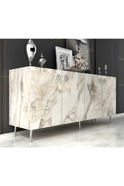 DEMONTE DECOR Drop Konsol Efesmermer-gümüş
